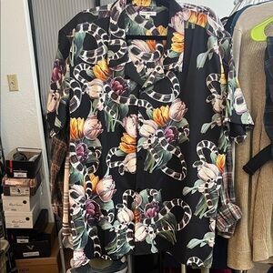 Fashion Nova Black Floral Snake Print Camp Shirt